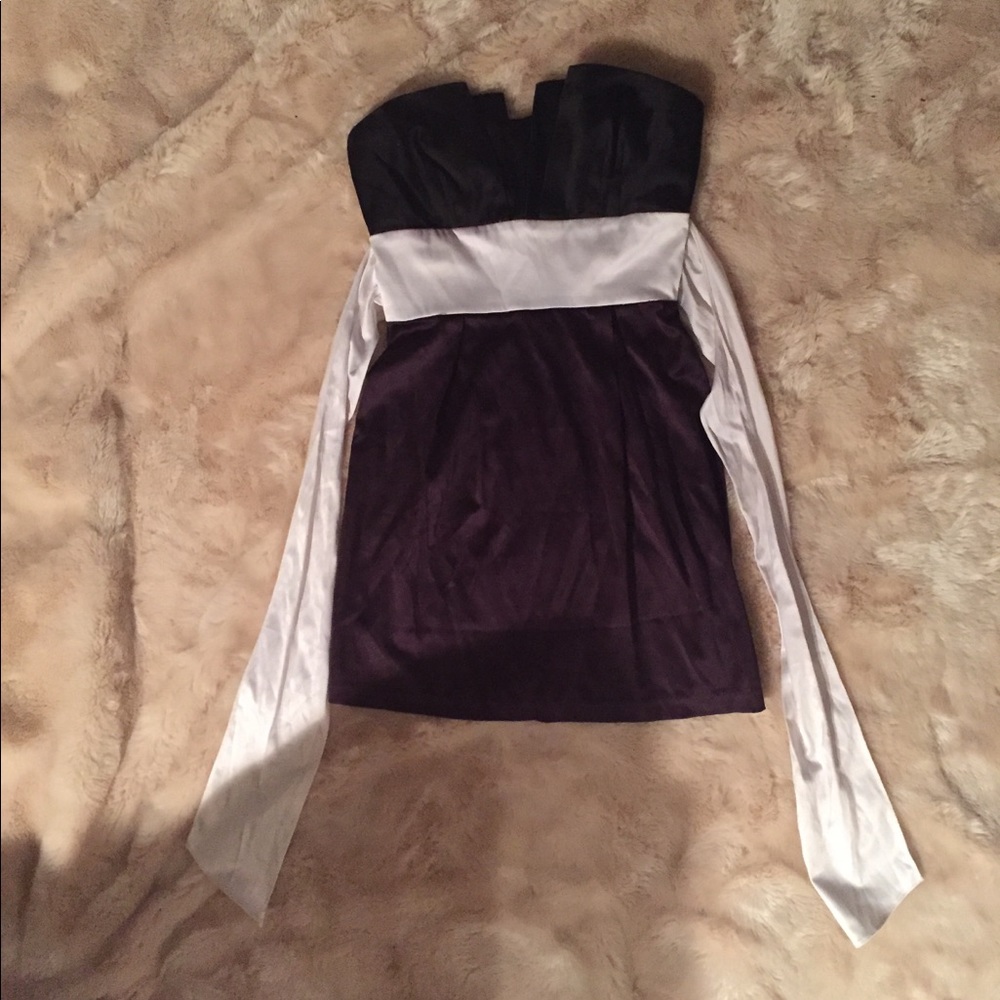2B Bebe Black White Purple Strapless Dress - Sz XS